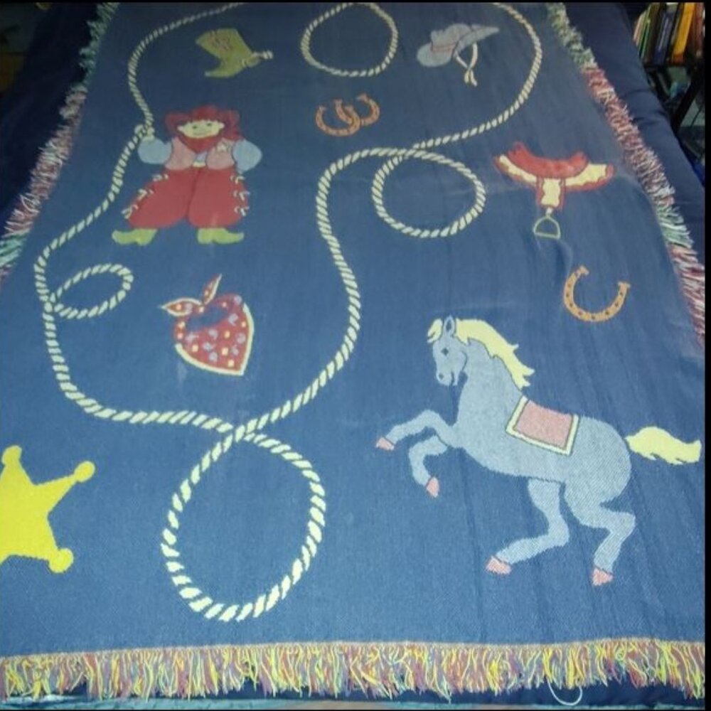 Navy Blue Western-Themed Throw Blanket